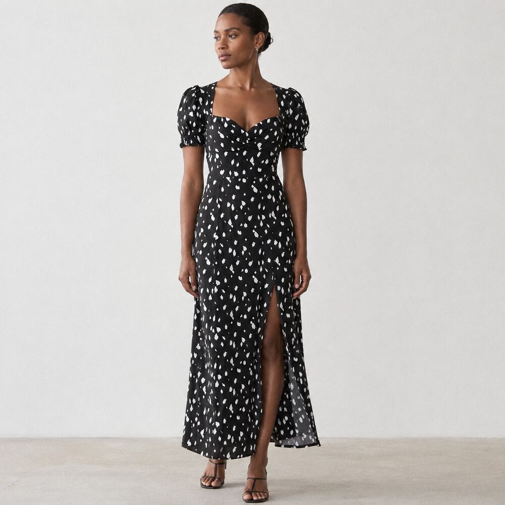 NWT Bardot Millie Black Abstract Spot Short Sleeve Midi Maxi Dress, size 6/S
